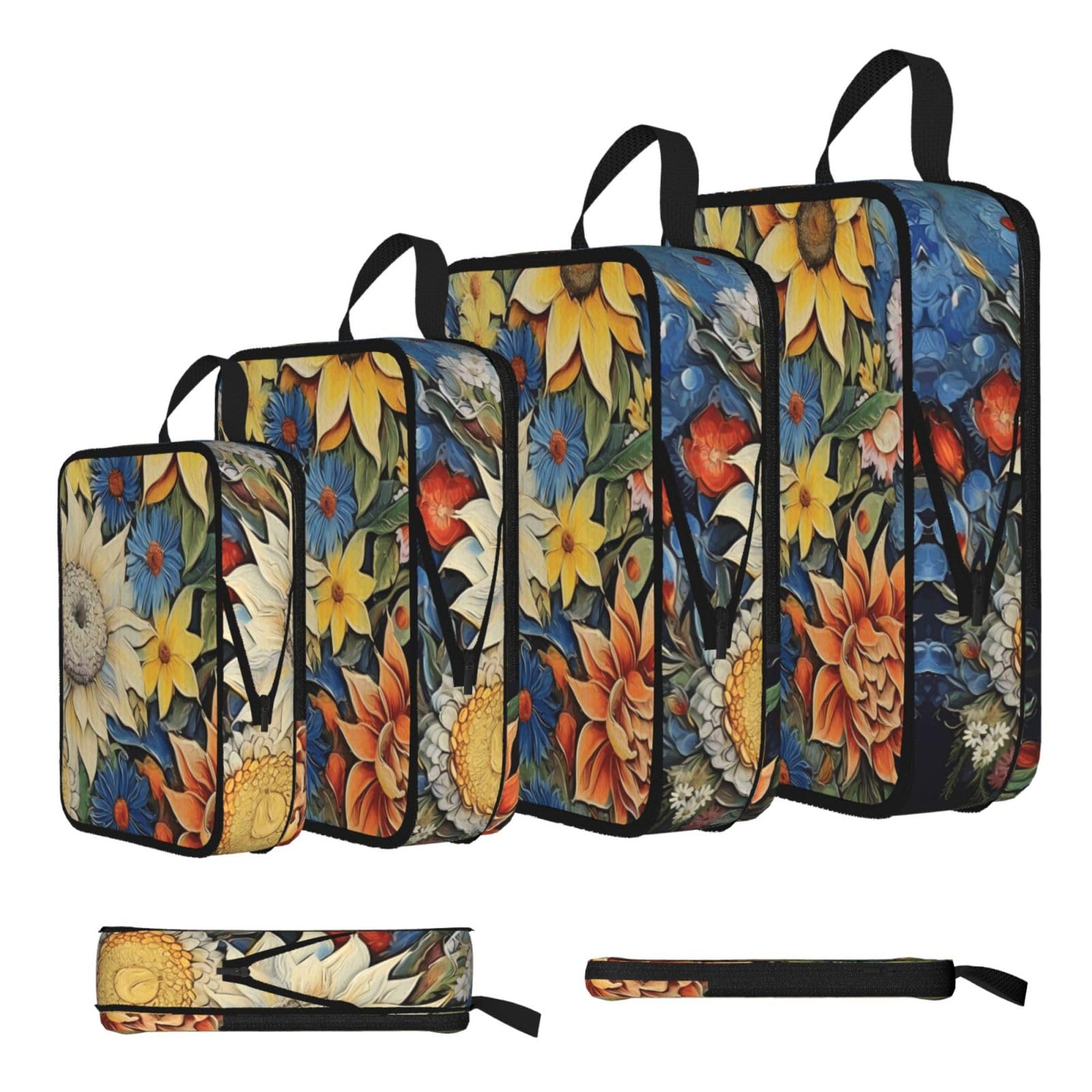 Sxzvvbn Black Oil On Canvas Sunflower Compression Packing Cubes 4 Piece Set