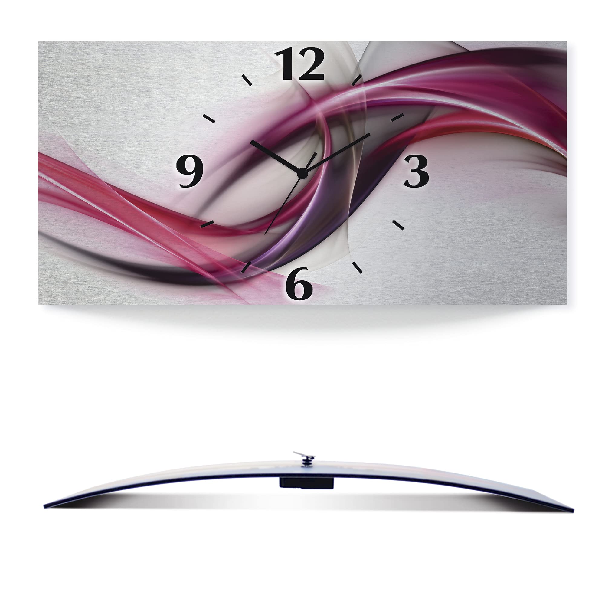 ARTLAND Wanddeko Wanduhr ohne Tickgeräusche Alu Quarzuhr 60x30 cm Eckig Lautlos 3D Design Welle Abstrakt Modern Ausgefallen S8UL