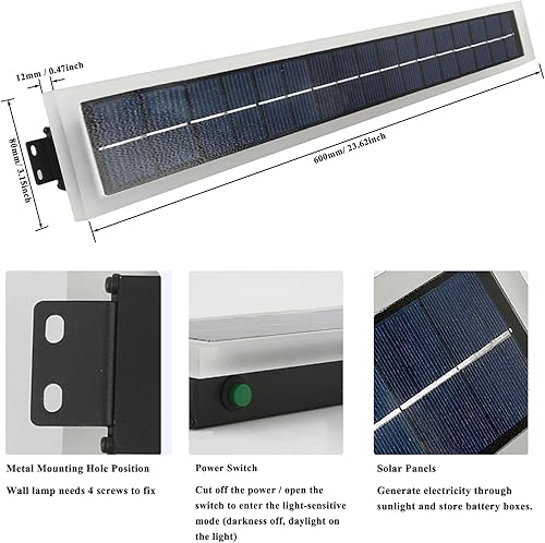 Miniatura 6 de Luces solares para exteriores, lámparas de pared a pilas para exteriores, 10 W, impermeable, pantalla acrílica, moderna, 23.6 in de largo, luces