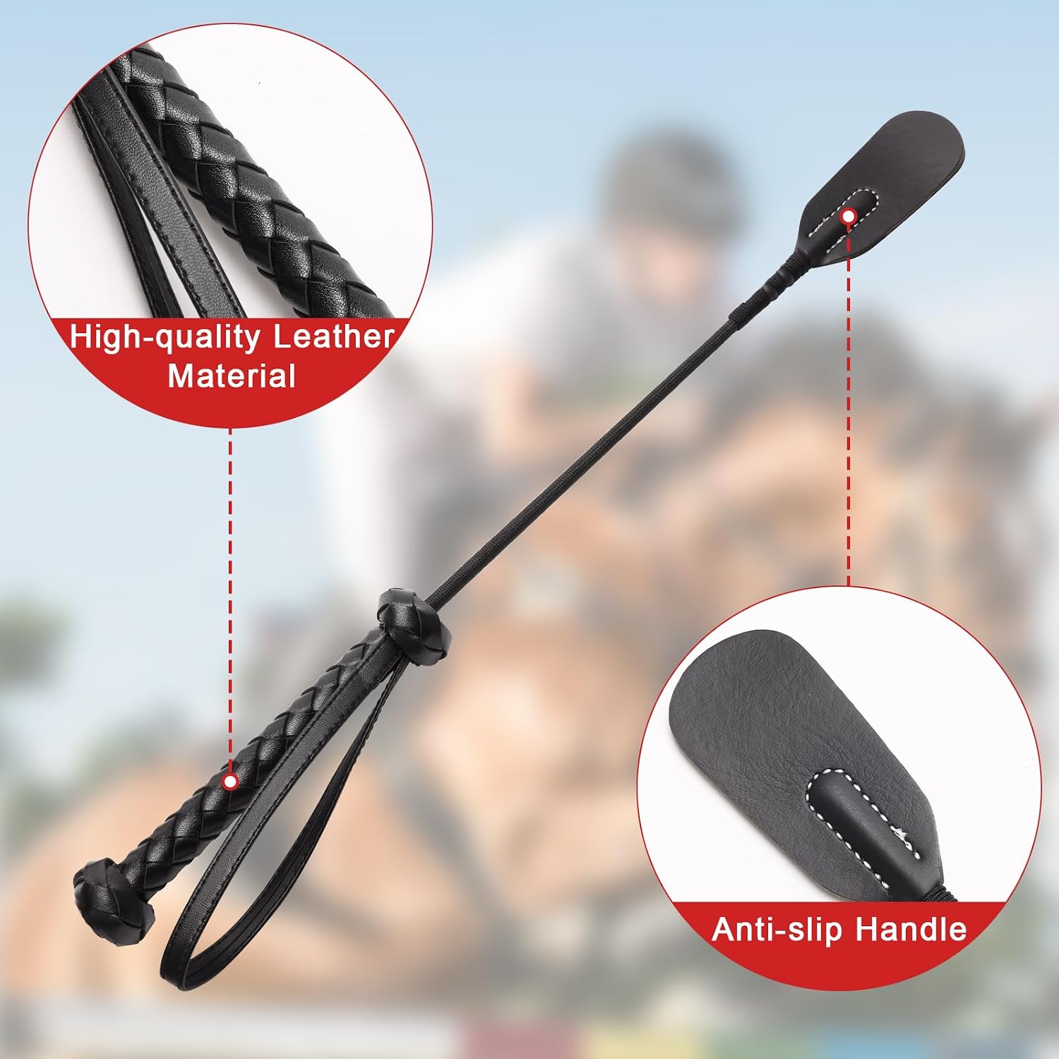 Coolrunner 2P Riding Crop for Horse Riding Crop Horse Whip with PU Leather | 18 icnh+20inch Equestrianism Horse Crop Double Slapper Horse Whip Crops for Horses