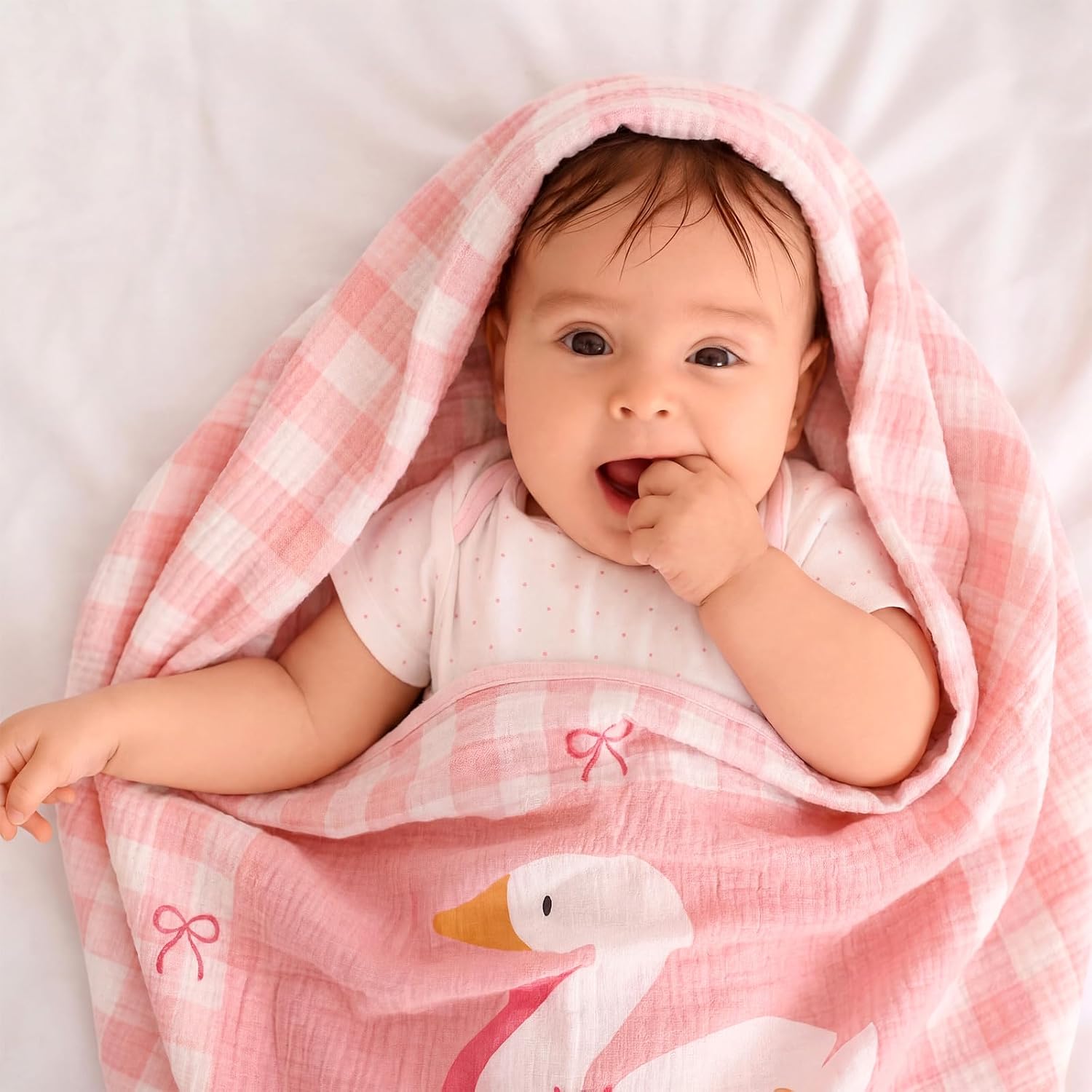 Breling Pink Silly Goose Muslin Baby Blankets for Girls Boys, 100% Cotton Crib Blanket for Infant Toddler, 40 x 36 Inch Soft and Lightweight Nursery Swaddling Wrap