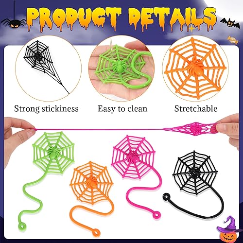 Miniatura 3 de 24 piezas de telaraña adhesiva para niños, 7.6 pulgadas de telaraña, juguetes de mano pegajosos de telaraña, recuerdos de fiesta de araña de