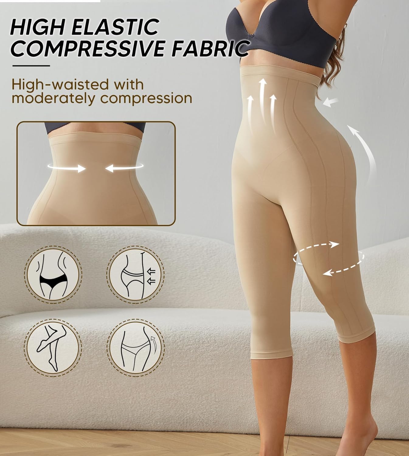 Compression Capri Leggings for Women Tummy Control Shapewear Pants High Waisted Trainer Leggings Thigh Slimmer - Image 4