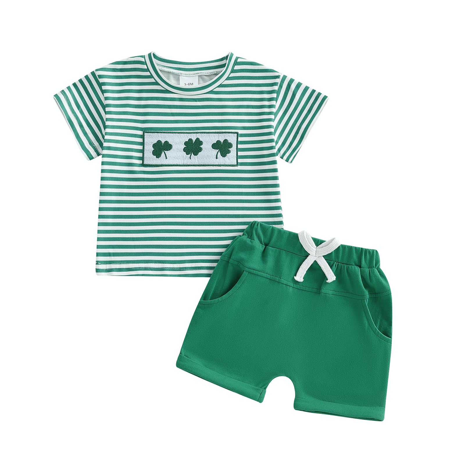 Amnnchya St Patricks Day Toddler Outfit Baby Boy Girl Shorts Set Clover Waffle Short Sleeve Shirt Summer Spring Clothes (Green, 2-3T)
