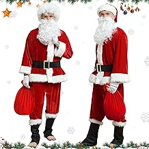 Kouric Men's 10-piece Santa Claus Costume, Father Christmas Costume, Adult Costume, Red Velvet Santa Claus Costumes, Complete Costumes, Father Christmas Outfit for Men, Cosplay, Party, Carnival