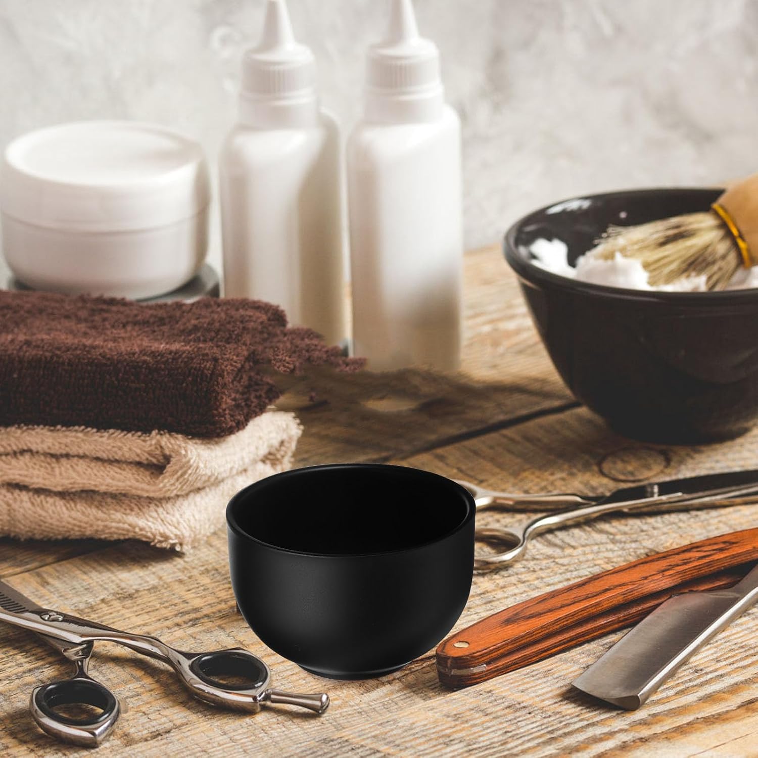 Stainless Steel Shaving Soap Bowl for Men, Black Metal Shave Mug with Double-layer Design, Unbreakable Shave Brush and Cream Bowl for Facial Hair Grooming