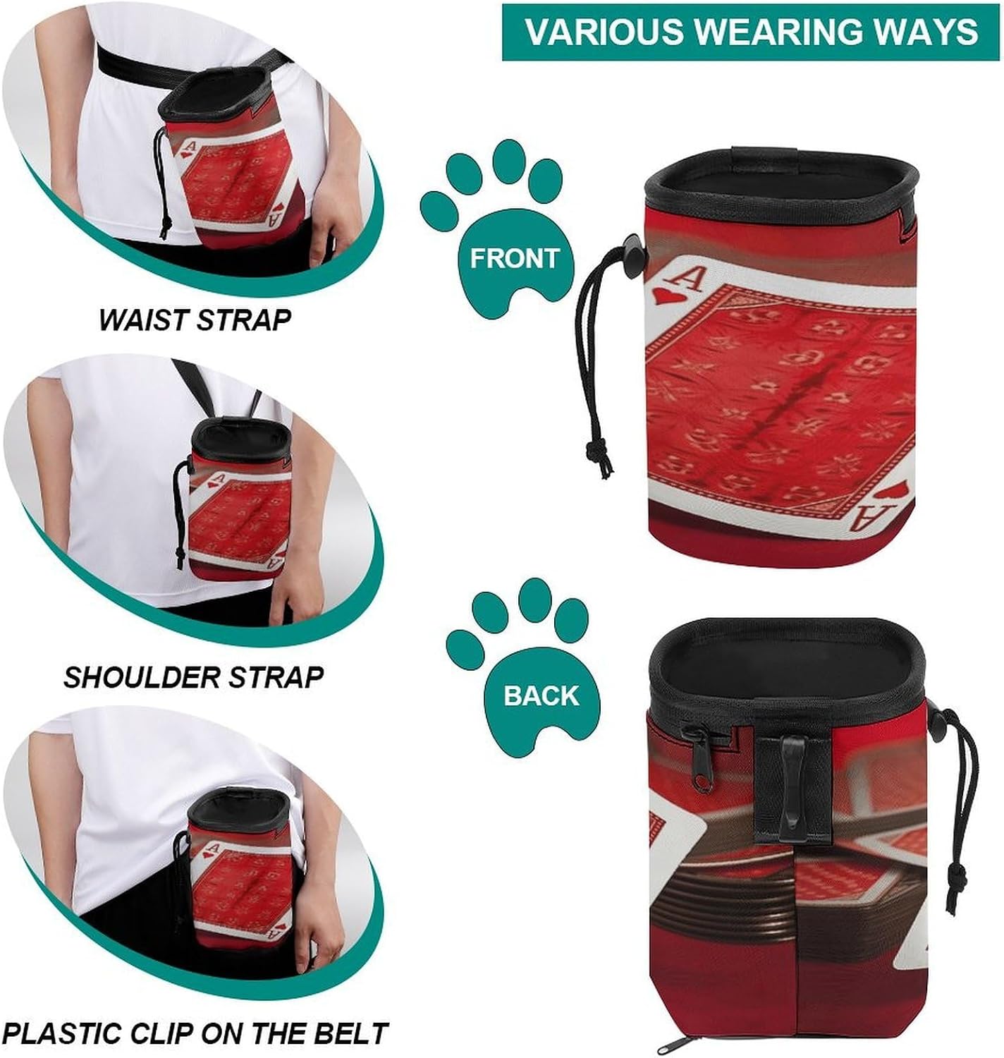 Red Background Playing Cards Dog Fanny Pack Dog Walking Bag Handbag image 3