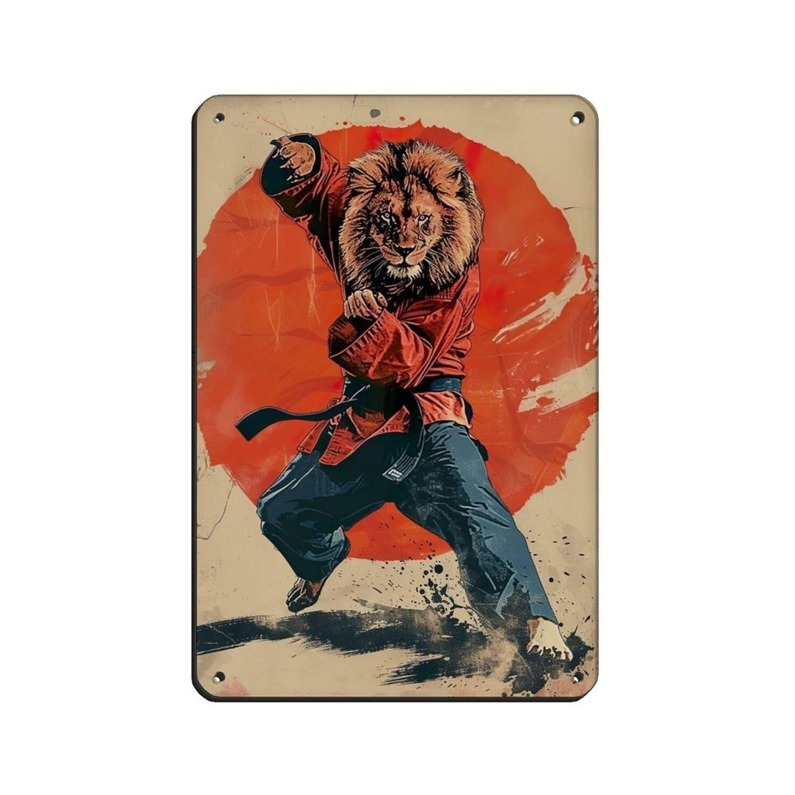 Lxwnze 20L X 30W Cm Ninja Lion Throwing A Karate Punch Tin Sign Vintage Metal Pub Club Cafe Bar Home Wall Art Decoration Poster Retro 8X12inch(20X30cm)