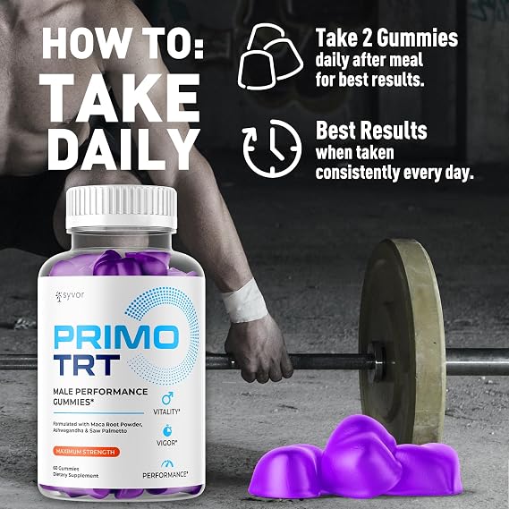 (2 Pack) Primo TRT Gummies for Men, Official Primo TRT Male Performance Gummys with Maximum Strength Ingredients, Advanced PrimoTRT Male Health Support Supplement with Premium Vitamins (120 Gummies)