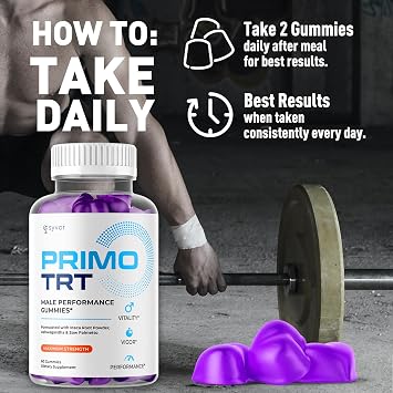 (2 Pack) Primo TRT Gummies for Men, Official Primo TRT Male Performance Gummys with Maximum Strength Ingredients, Advanced PrimoTRT Male Health Support Supplement with Premium Vitamins (120 Gummies)