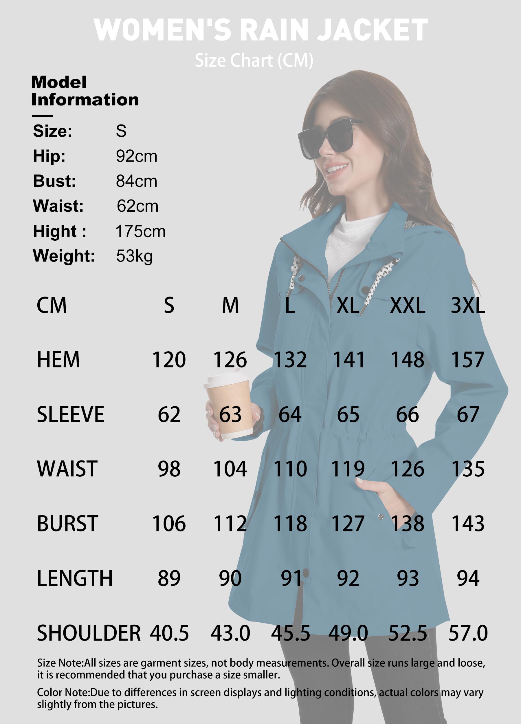 ATLASLAVA Regenjacke Damen Wasserdicht Kapuze Regenmantel Outdoor S-3XL