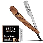 Facn Straight Razors for Men - Professional Barber Straight Edge Razor Kit with 100 Blades, Wooden Stainless Steel Barbero Shaver for a Smooth & Precise Shave, Premium Barber Razor for Men\'s Shaving