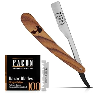 Fac n Straight Razors for Men - Professional Barber Straight Edge Razor Kit with 100 Blades Wooden Stainless