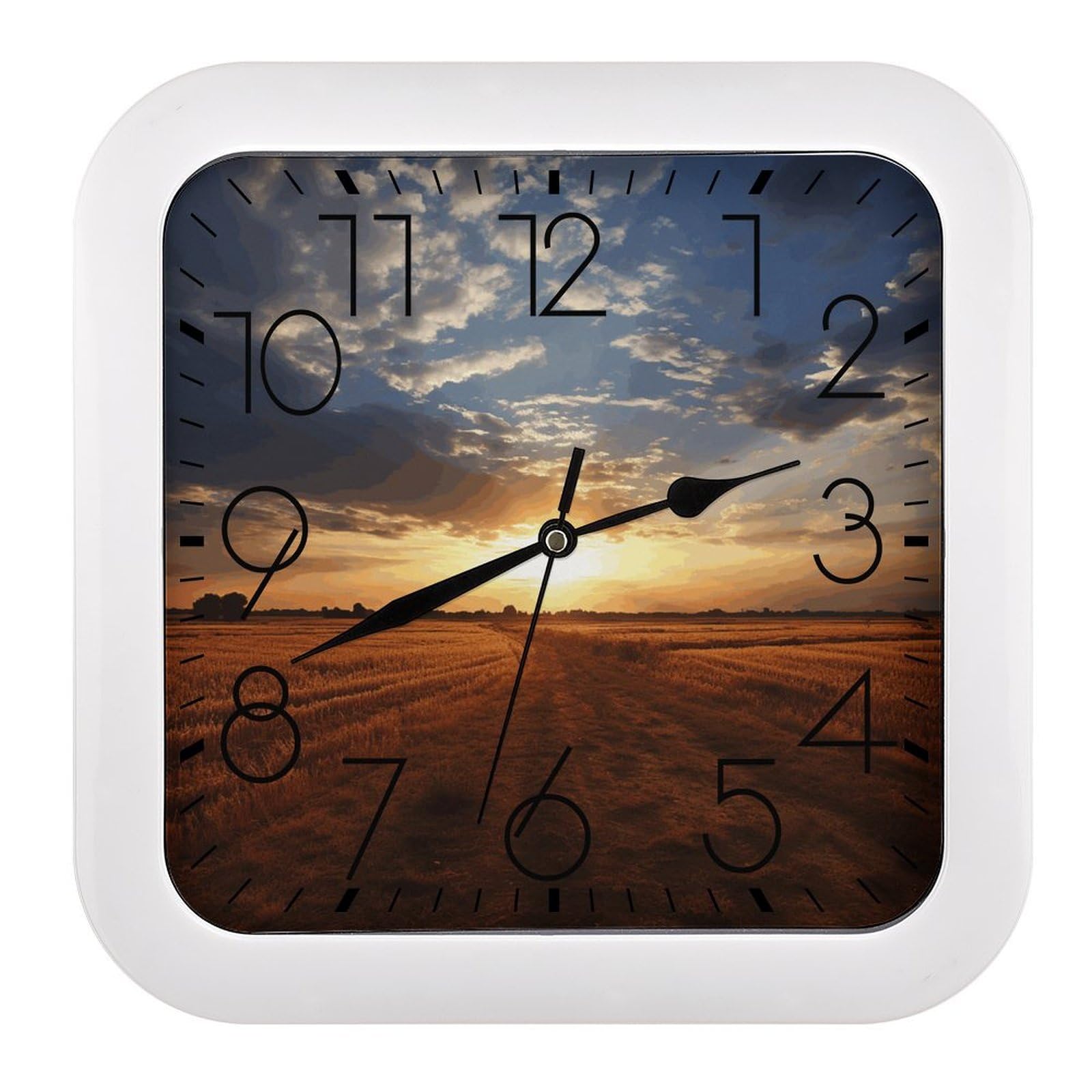 Horloge murale carrée Frame Field rustique et silencieuse pour la décoration de maison, 25,4 cm
