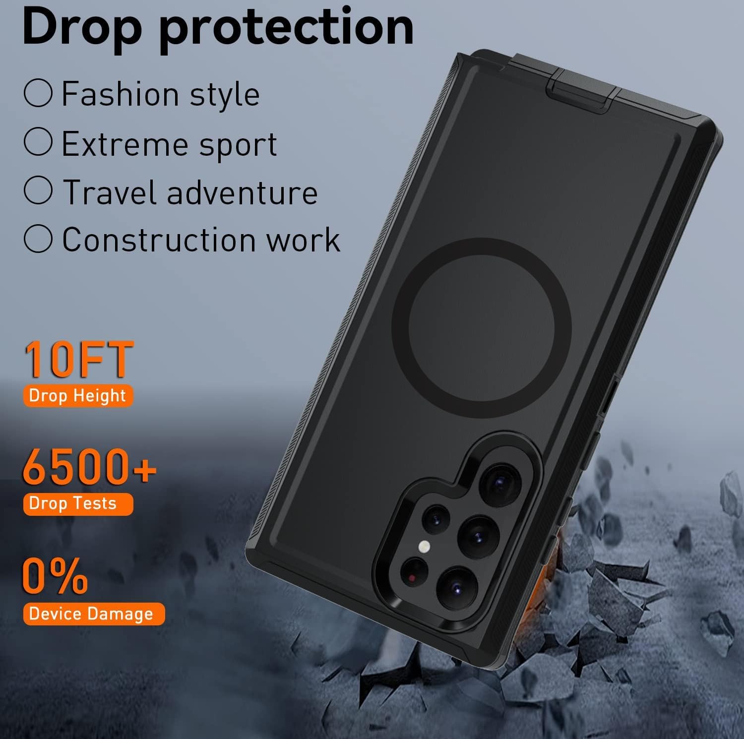 Magnetic Case for Galaxy S22 Ultra 5G case,Samsung S22 Ultra Heavy Duty case,[Military Grade Protective ],[Shockproof] [Dropproof] [Dust-Proof], (with Belt Clip,Black-MAG)