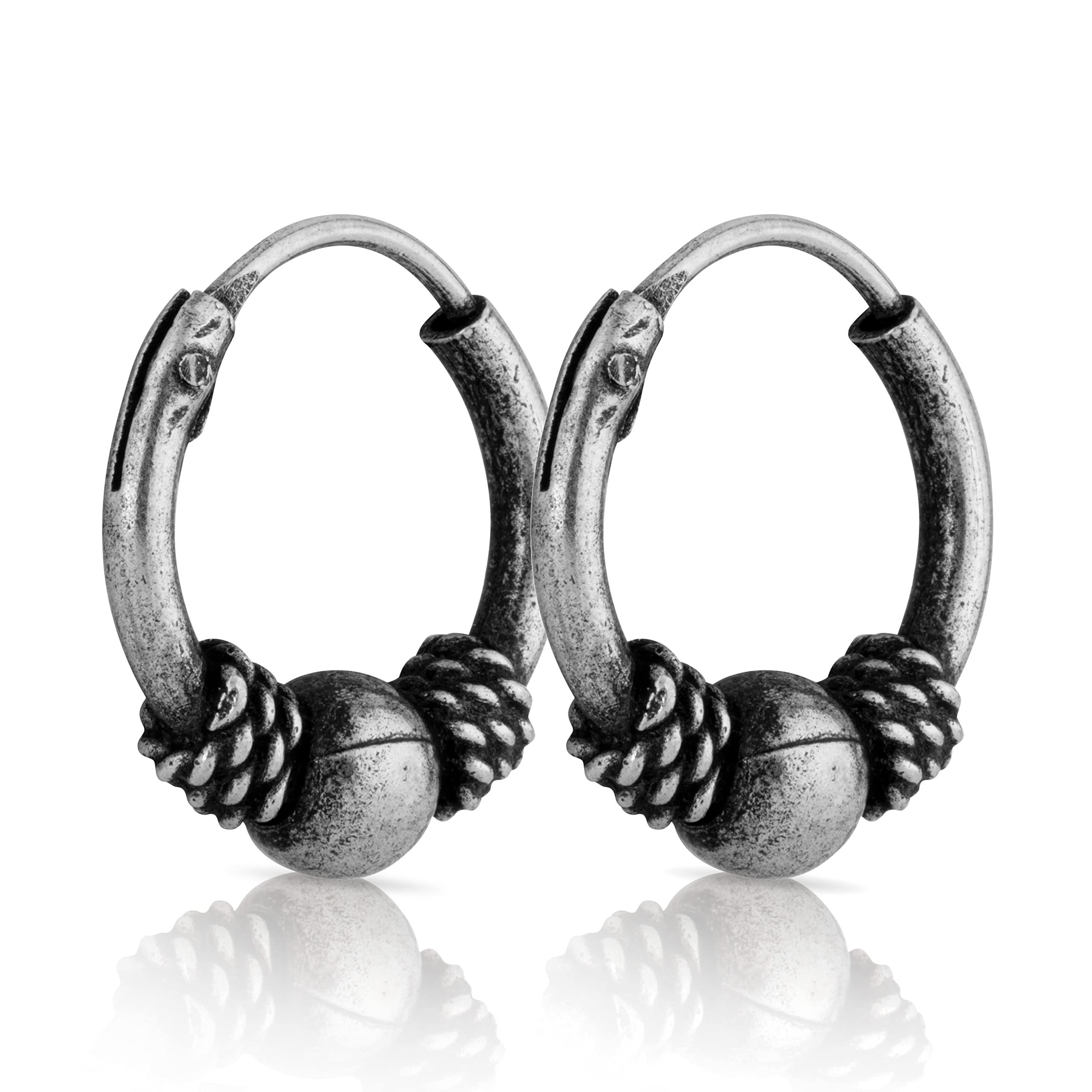Orecchini Creoli Bali In Argento 925 Con Sfere – 10mm, Stile Gotico Medievale, Anneriti, Venduti Singoli