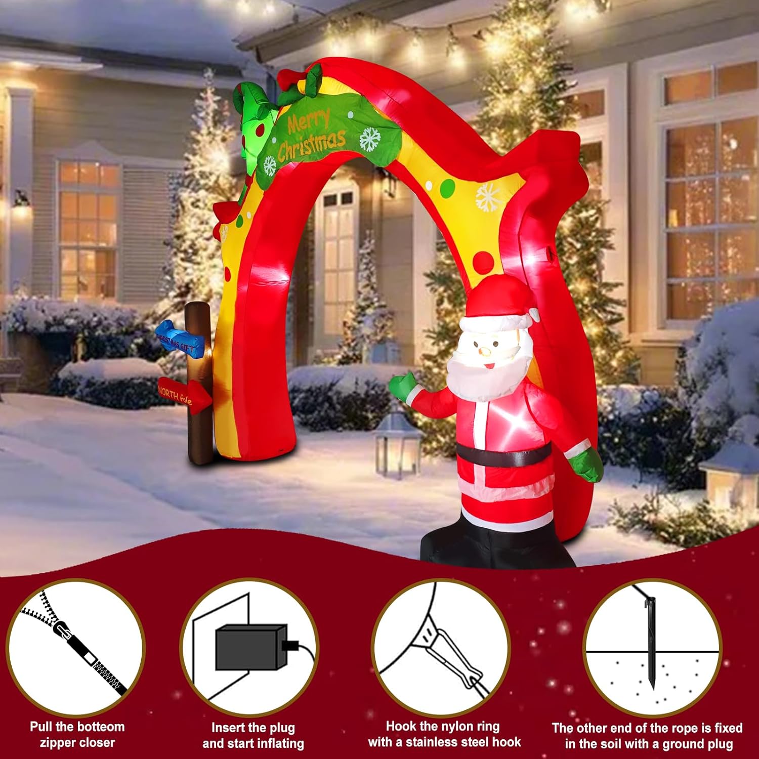 11FT Christmas Inflatable Archway Decoration Blow Up Giant Arch with Santa Claus & Xmas Tree Outdoor Decor Built-in LED Yard Decorations Garden Lawn Party Holiday Patio Outside Décor - Image 4