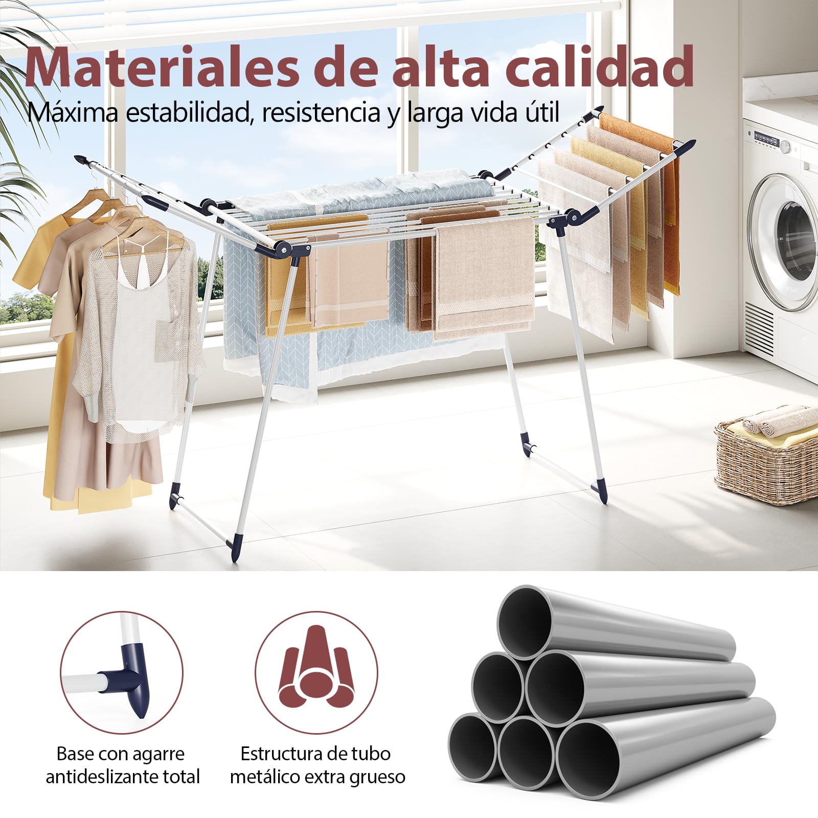 SYKIARIOL Tenderetes De Ropa Plegables con Alas - Tendederos Plegables Extensible- Estable Tendedero Ropa - para Interior y Exterior -FáCil Plegado - 175 X 60 X 105 cm - 18m de Secado - Blanco
