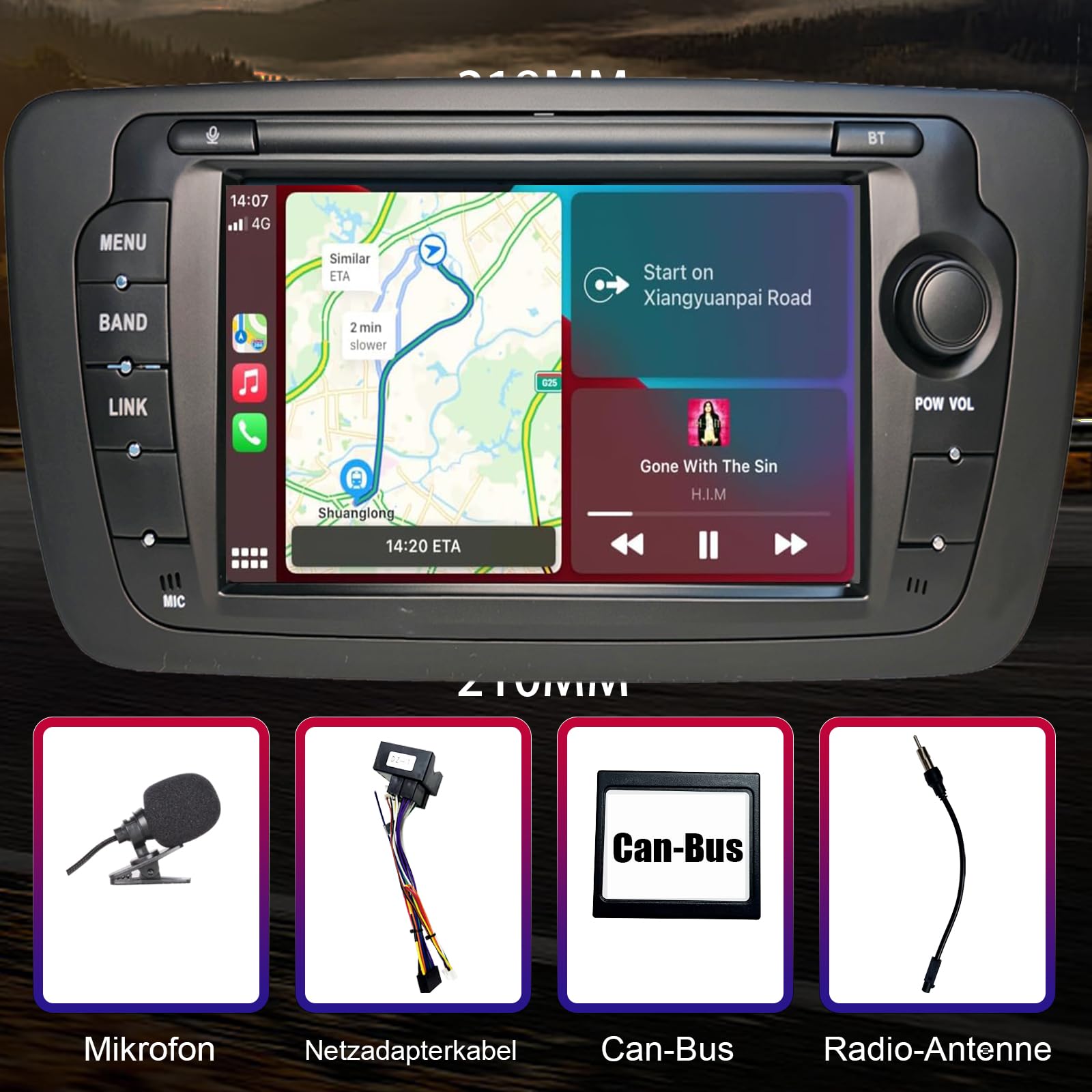 Autoradio geeignet für Volkswagen Seat Ibiza 6J 2009-2014 und Unterstützt kabelloses CarPlay und Android Auto. Verfügt über einen 7-Zoll-Touchscreen mit Radio/Bluetooth/FM/USB/DSP/RDS