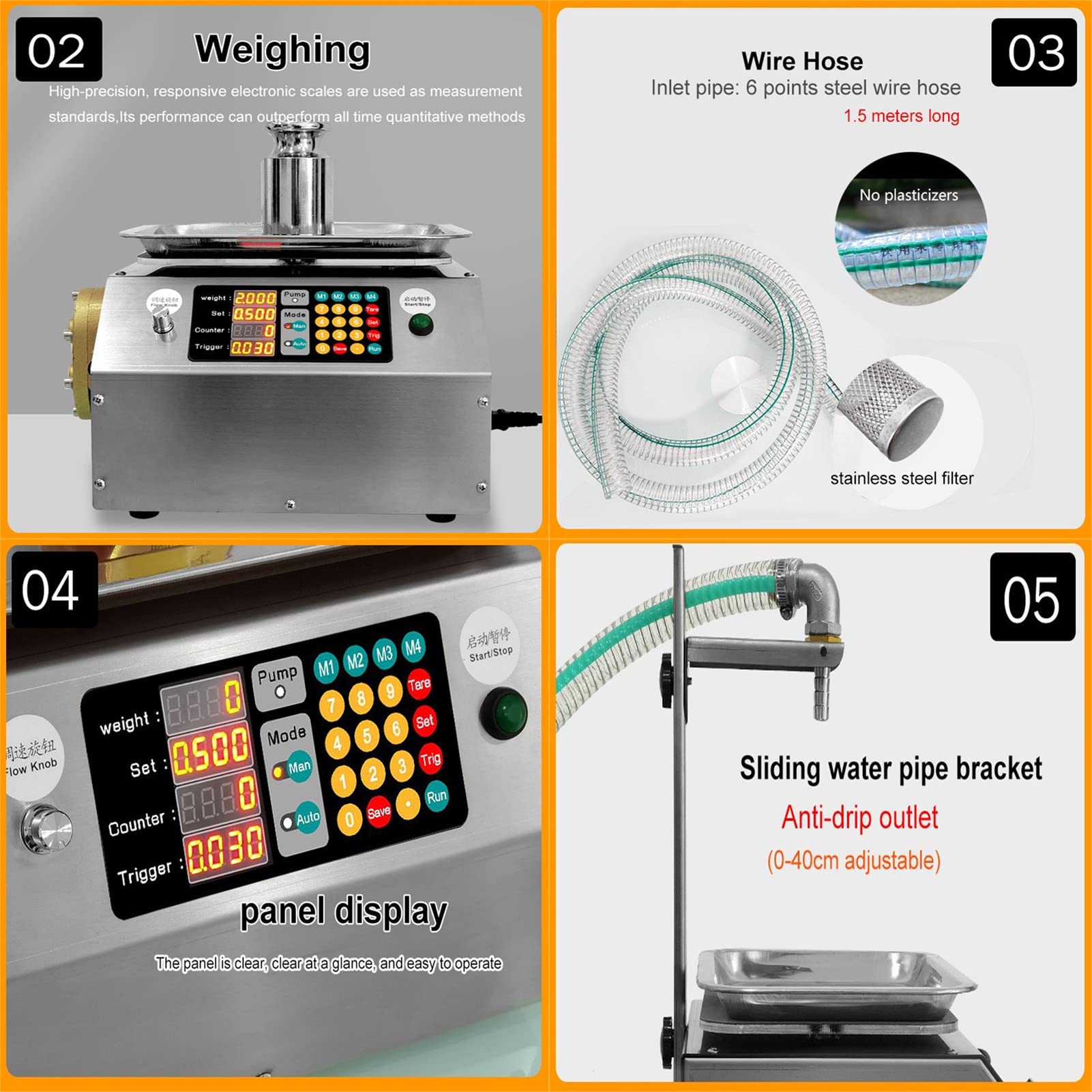 Machine de Remplissage de Liquide, Petite Machine de Remplissage de Miel 15L/Min, réglable de 0 à 40 cm, pour Le Remplissage de liquides visqueux tels Que Le Miel, Le Tahini