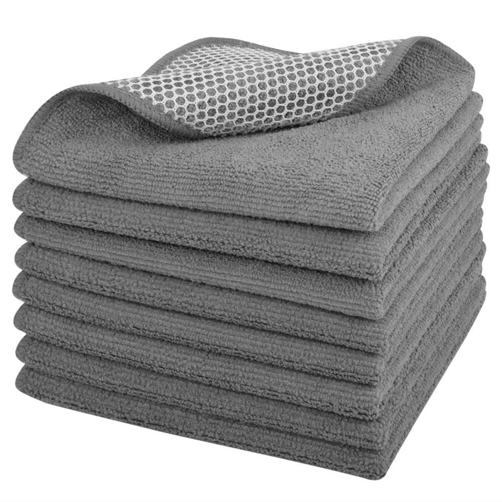 DELIBEST8pcs Microfibre Dish Cloths with Poly Mesh Scour Side, Super Absorbent Dish Rag, for Kitchen Dish Cleaning, 30 cm X 30 cm, Grey[Amazon-developed Certification] Compact by Design