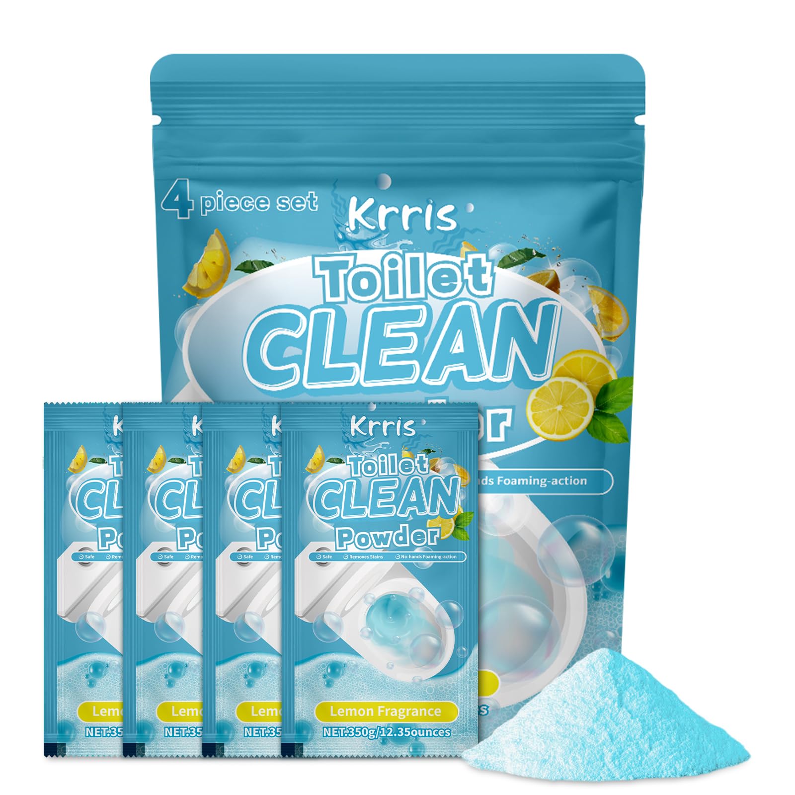 Krris Cleaning Expert Series Lemon Flavor Powerful Foaming Toilet Cleaner, 12 Applications, Self-Activating Foam Technology (4 Packs × 3 oz)?Lemon flavor?