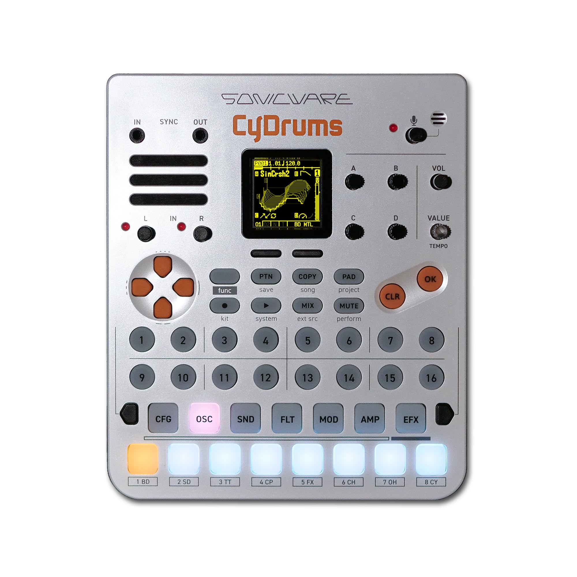 Sonicware CyDrums [Expressive Drum Synthesizer] Neo-Hyperactive Drum Machine, Wavetable x Velocity & Pressure Modulation, Wavetable Synth, Built-in speaker & Battery-powered
