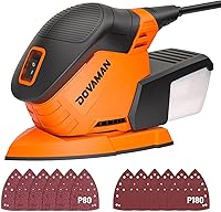 DOVAMAN L5 Apex Detail Sander: 1.1A 12,000 RPM Electric Sander w/ Dust Box, Hook & Loop, 12 Sandpapers for Wood, Metal, Plastic