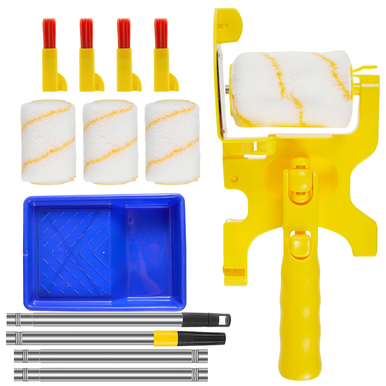 Paint Edger Roller Brush Kit Clean-Cut Wall Paint Roller Handheld Paint Edger Combo Set Trimming Color Separation Paint Roller with Extension Pole & Small Brush and Tray for Window Door Wall