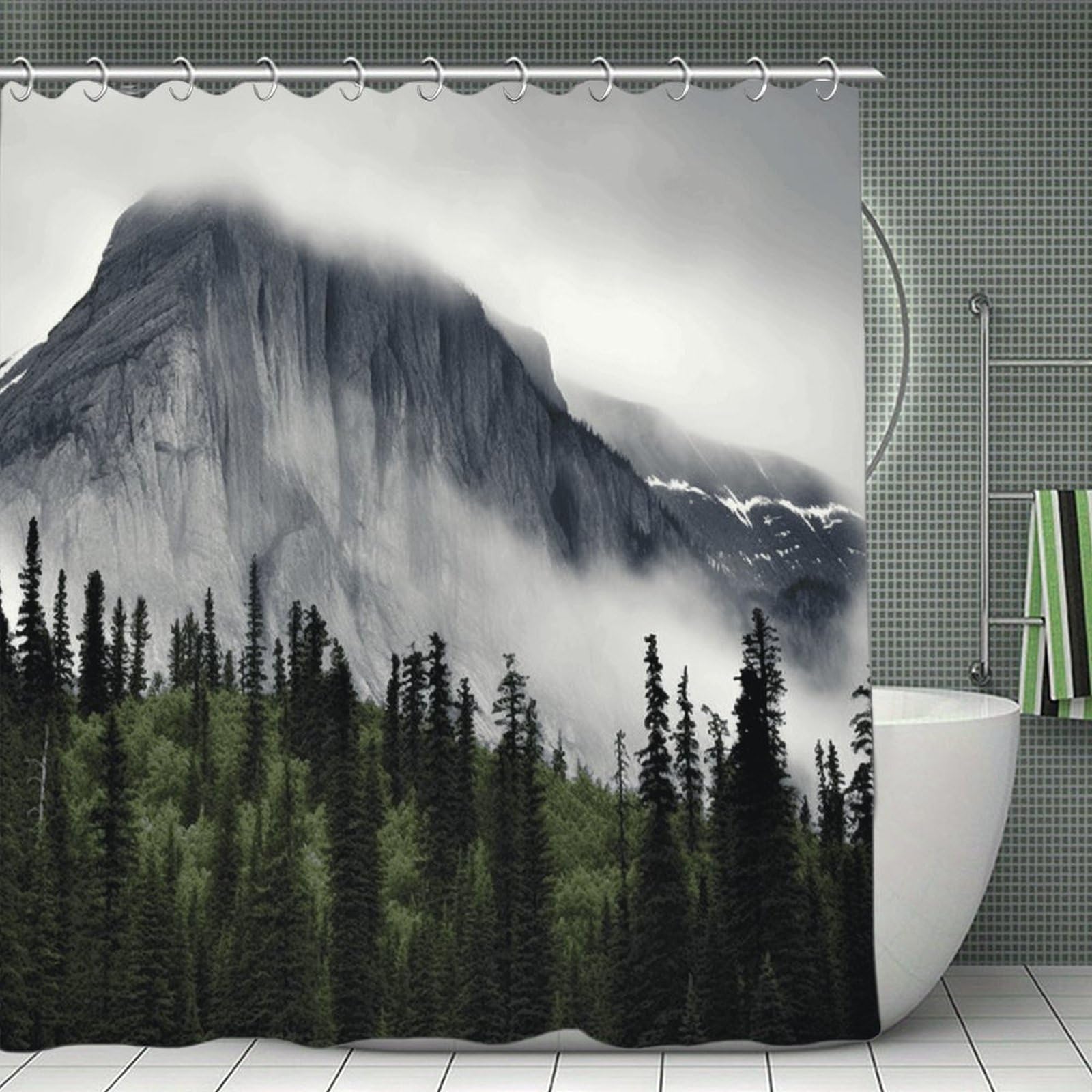 VstaDank Canadian Smokey Mountain Cliff Shower Curtain Waterproof Bath Curtain with Hooks Heavy Duty Long Curtains for Bathroom Showers Machine Washable Decor Bath Curtains 70.8×70.8Inch