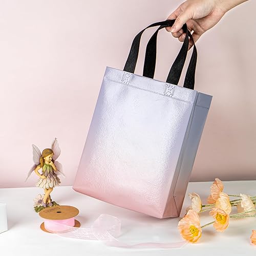 Miniatura 4 de WRAPAHOLIC Paquete de 12 bolsas de regalo reutilizables de color morado degradado con asas, tamaño mediano de 8 x 4 x 10 pulgadas, perfectas para