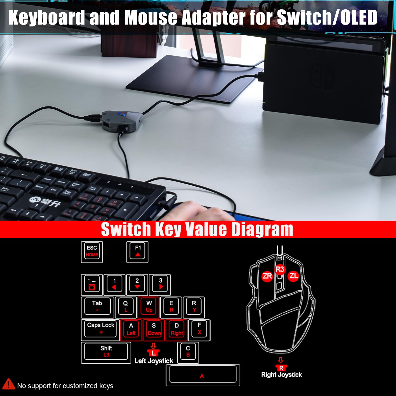 Keyboard and Mouse Adapter for Nintendo Switch, Xbox Series S/X, Xbox One, PS4/PS3, Switch Keyboard Mouse Converter Support Mouses Sensitivity/Aim Speed/Dead Zone Adjustment - Plug and Play