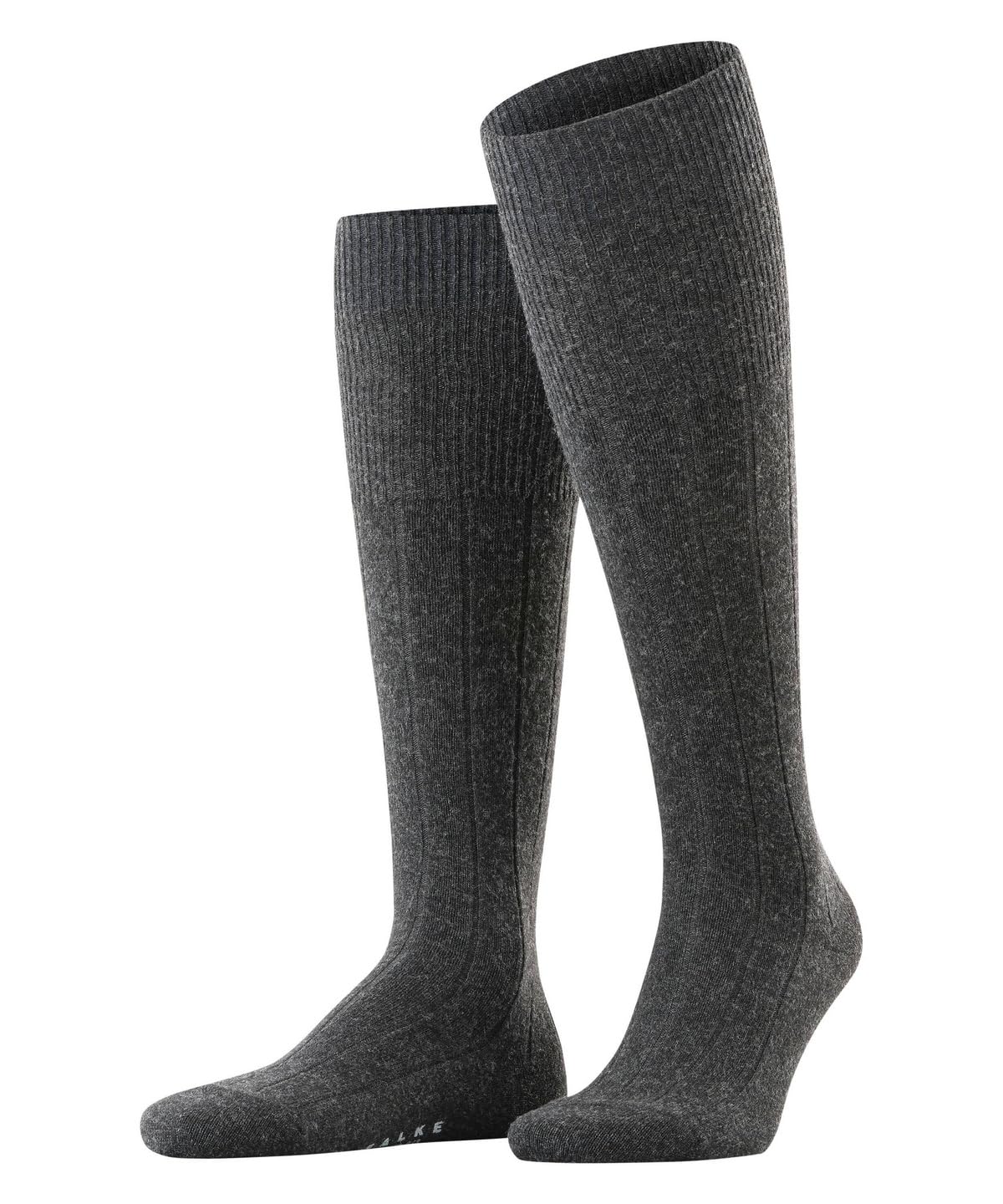 FALKE Men's Lhasa Rib M Kh Wool Cashmere Long Plain 1 Pair Knee-High Socks, Grey Anthracite Melange 3080, 5.5-8