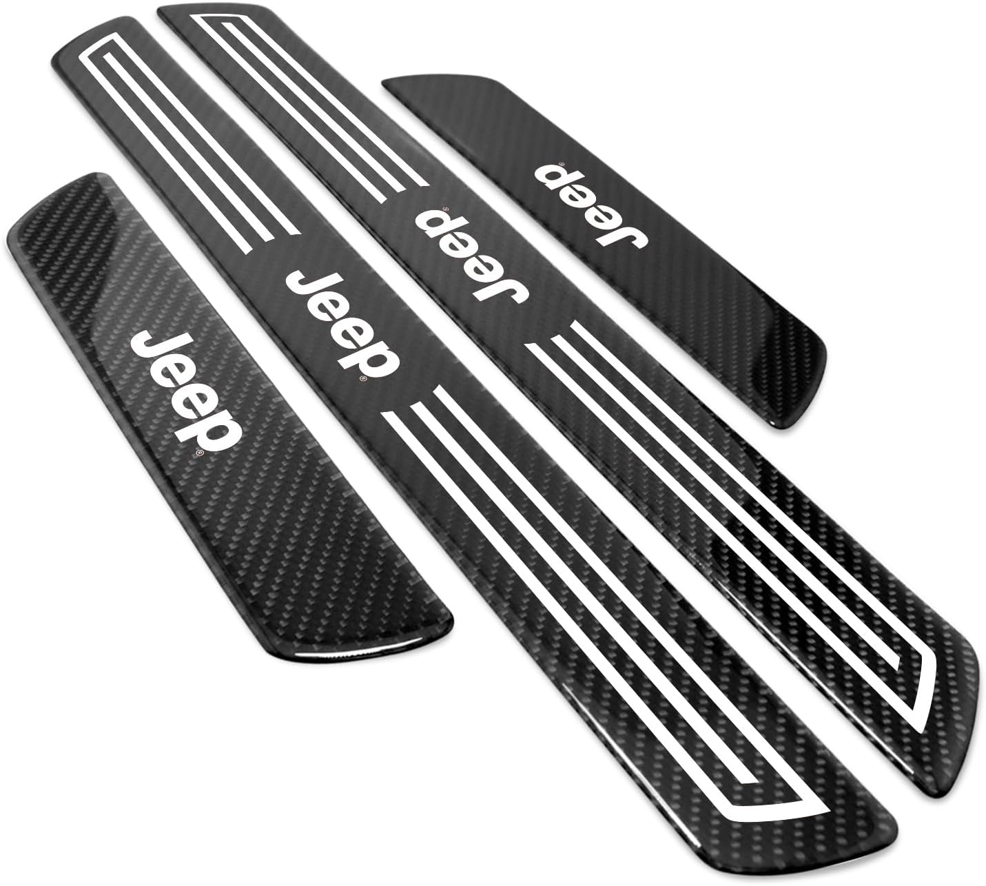 iPick Image for Jeep Black Real Carbon Fiber 4 Pcs Universal Door Sill Step Protector Kick Plates - Official Licensed
