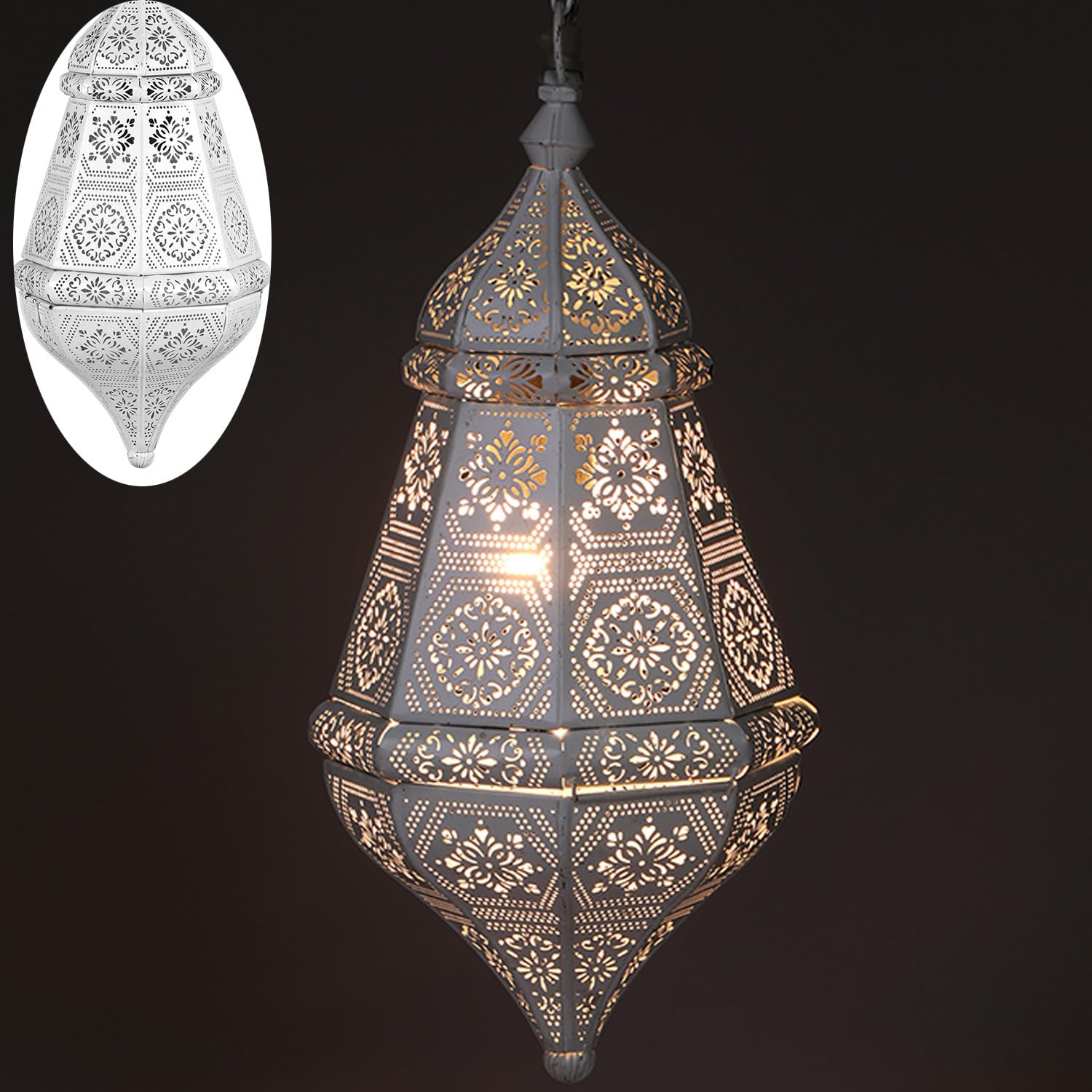 Orientalische Pendelleuchte Salma aus Metall in Weiß 40 cm Wohndeko