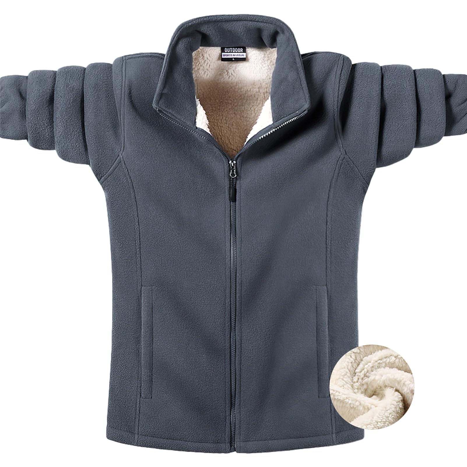 Hombre Tallas Grandes Invierno Cálida Chaquetas de Forro Polar con Cremallera Completa y Cuello Alto y Bolsillos (S-6XL)