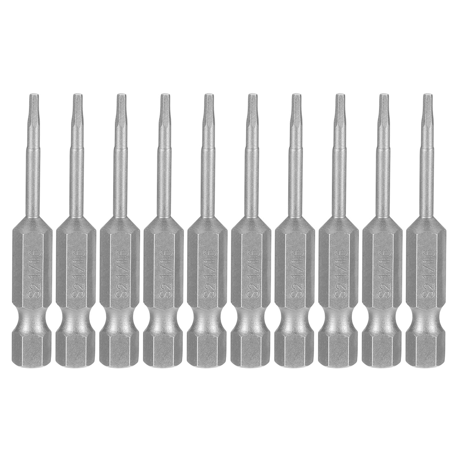 sourcing map 10pcs Hex Head Wrench Drill Bit 1/16" SAE 1/4" Hex Shank 2"(50mm) Length S2 Steel Magnetic Impact Drivers Industrial Grade Hexagon Electric Screwdriver Bit, Gray