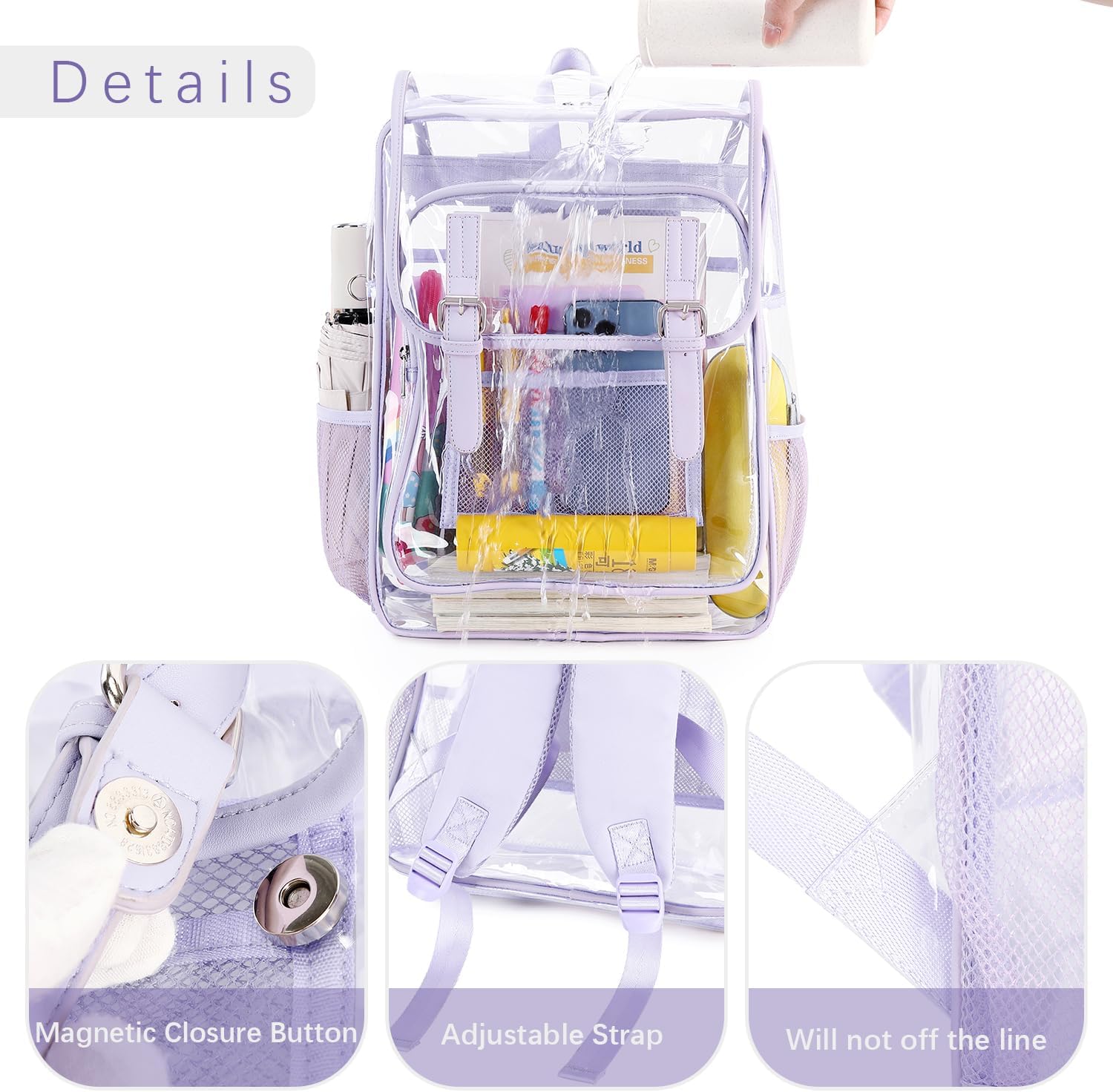 abshoo Heavy Duty Clear Backpack for School Girls Transparent School Bookbag (Purple) - Image 3