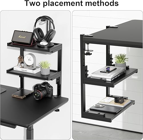 Miniatura 5 de Spacrea Estante de escritorio con abrazadera en el estante de escritorio, organizador de estantes de escritorio de oficina de 2 niveles, estante de