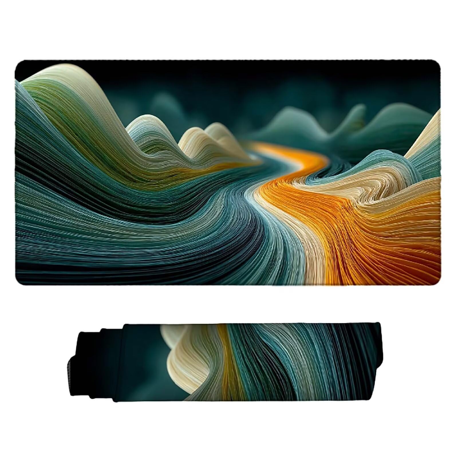 Schreibtischunterlage Türkis Mauspad Gaming XXL Mousepad Wasserdichte Rutschfeste Schreibtisch Unterlage, Verbessert Präzision und Geschwindigkeit, Gaming Zubehör, Deko Büro (Abstrakt,90x40cm) 2-z7371
