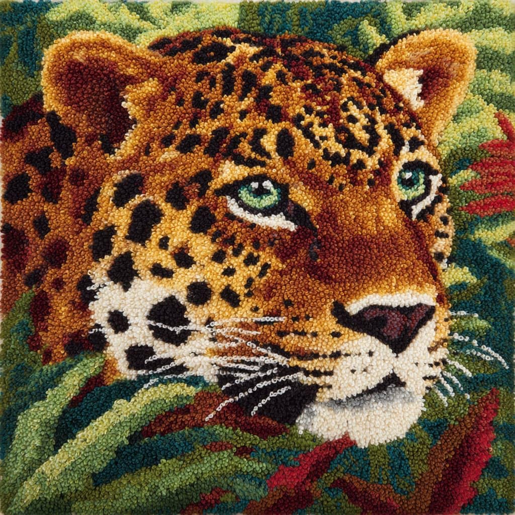 Henypt DIY Latch Hook Pillow Case Kit Leopard
