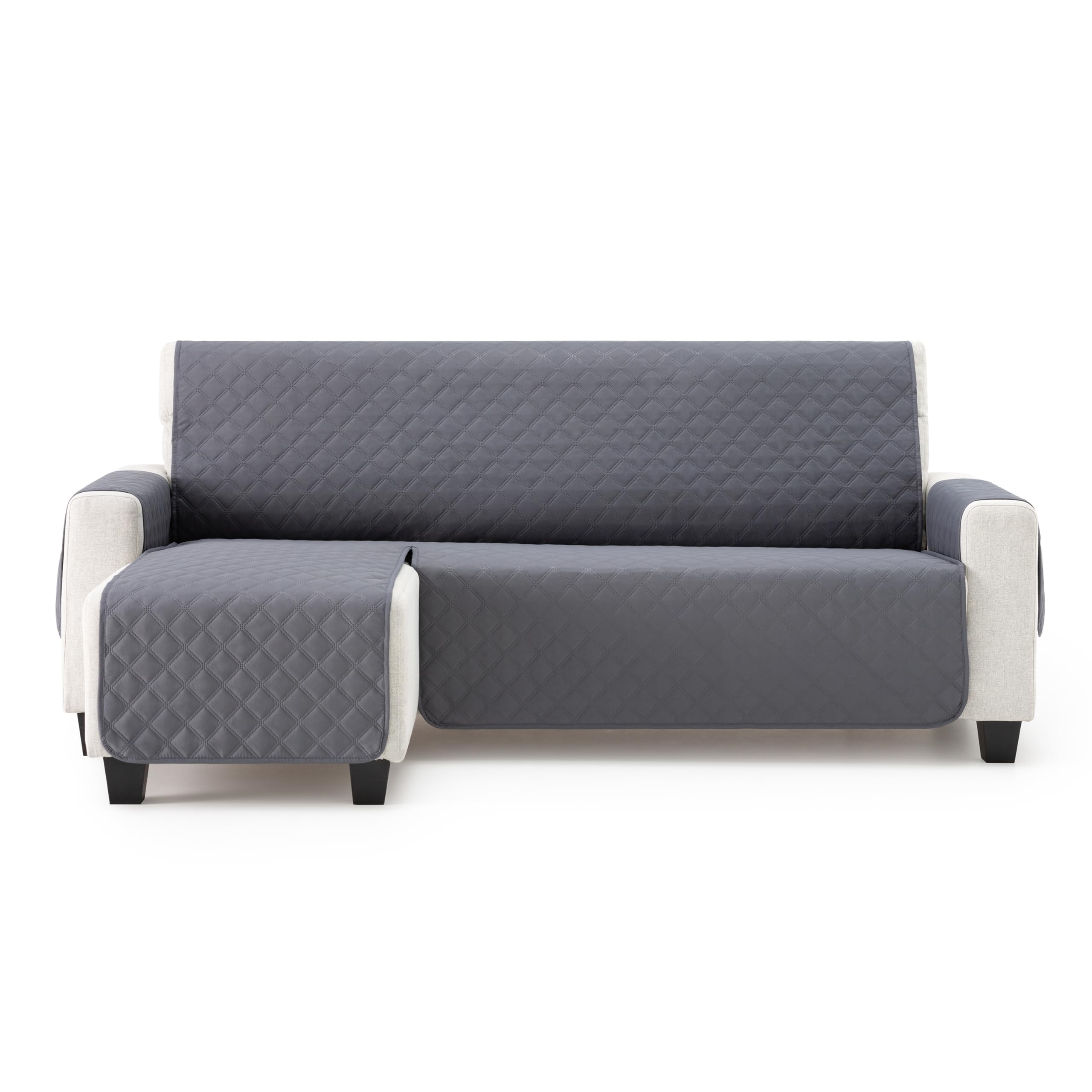 MAXIFUNDAS | Cubre Sofá Chaise Longue Acolchado Brazo Izquierdo | Tamaño 240cm | Color Gris | Cubre Cubre Sofá con Cintas Traseras | Modelo MAUI OEKO-TEX STANDARD 100