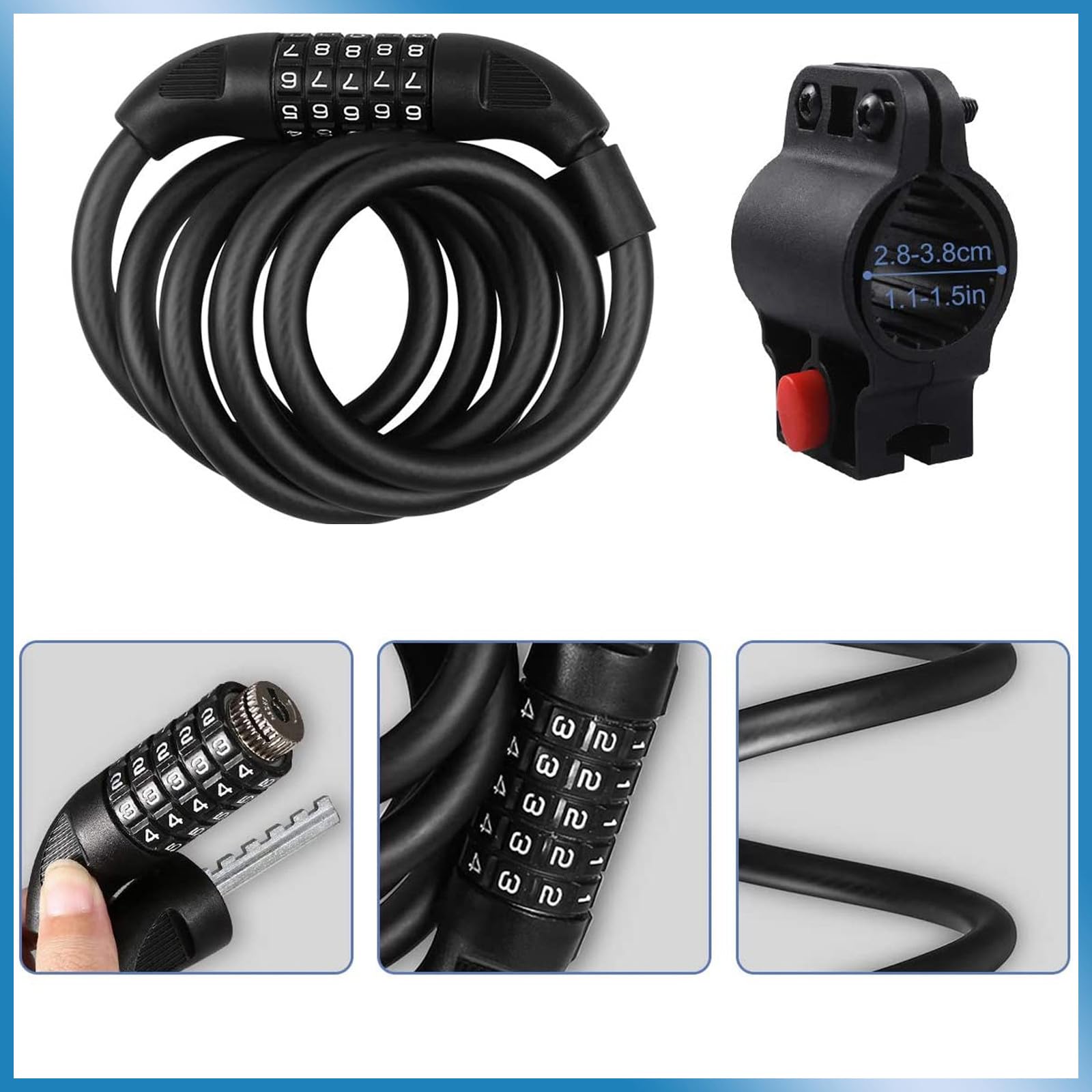 BESTonZON Luccetto per Bicicletta Combinazione Numerica Reimpostabile Cifre Luccetto Catena Cavo Protetto da Rivestimento per Bloccare la Bici