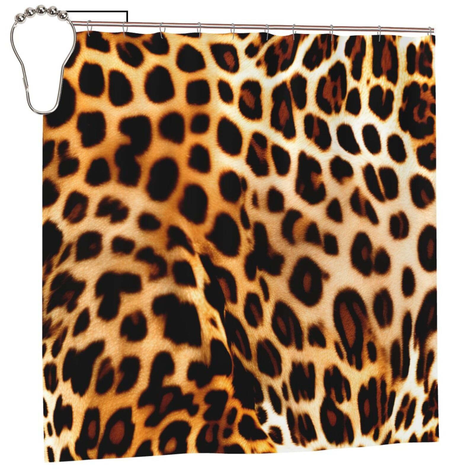 Rideau de douche imprimé léopard imperméable 183x183 avec boutons-pression et œillets