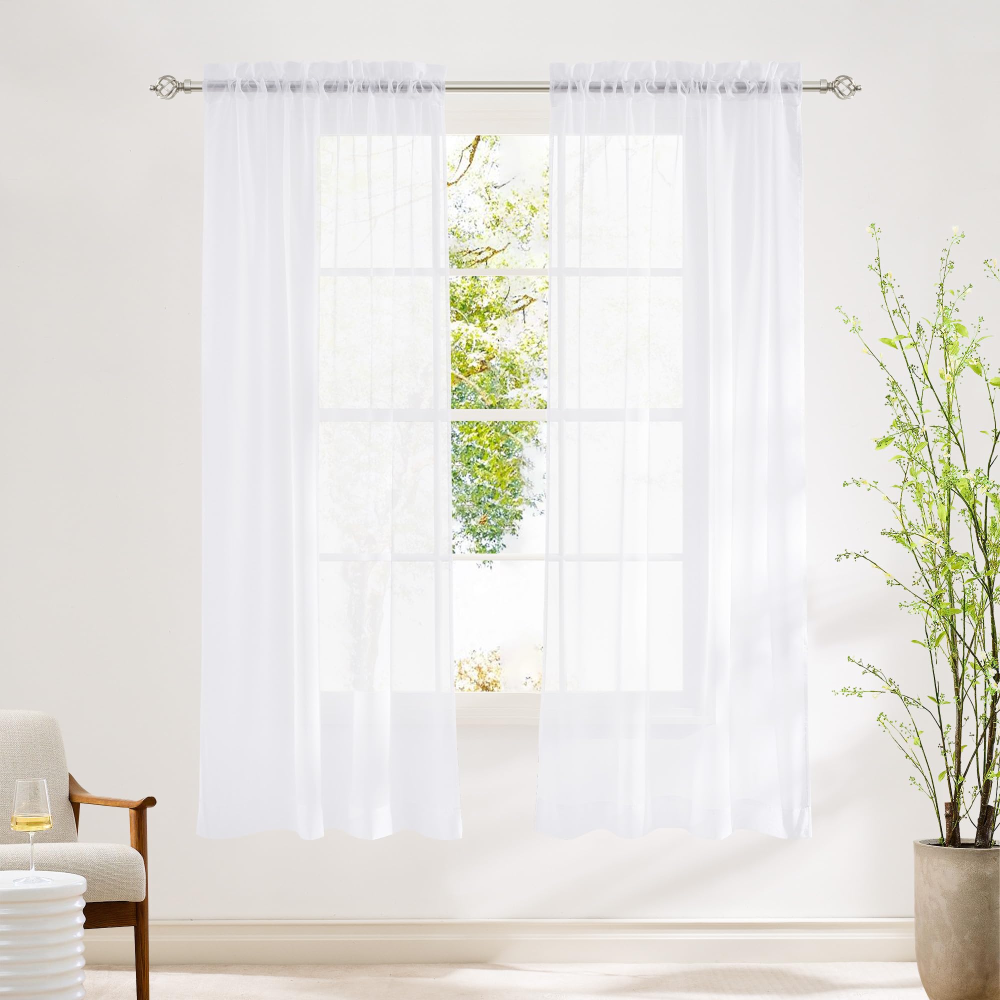 NICETOWN White Sheer 72 Inch Curtains for Nursery, W42xL72, 2 Panels