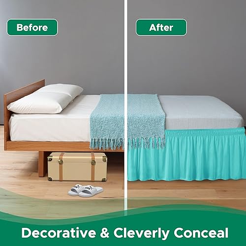 Miniatura 7 de Biscaynebay Faldas de cama envolventes con cinturones ajustables para camas Queen de 15 pulgadas de caída, volantes elásticos de arena para polvo,