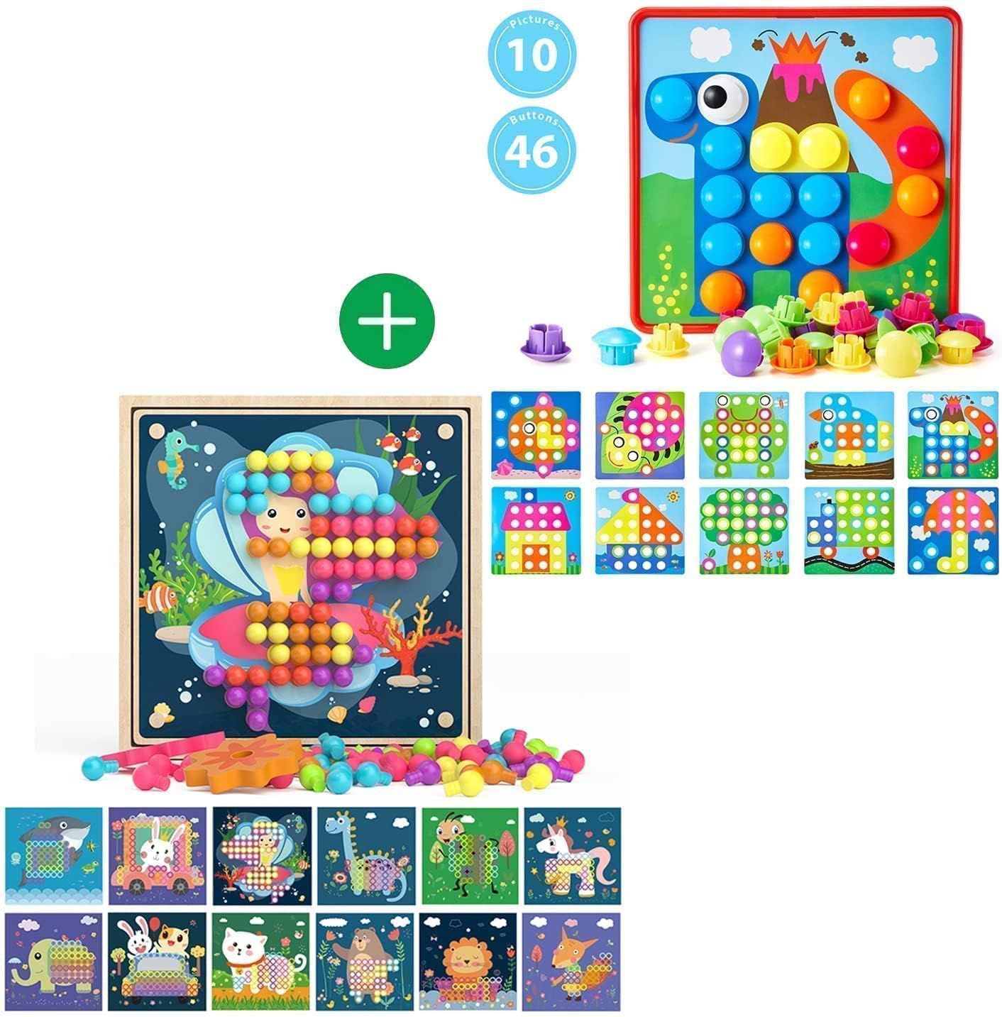 Button Art Toys for Toddlers with 22 Pictures, 46 Plastic