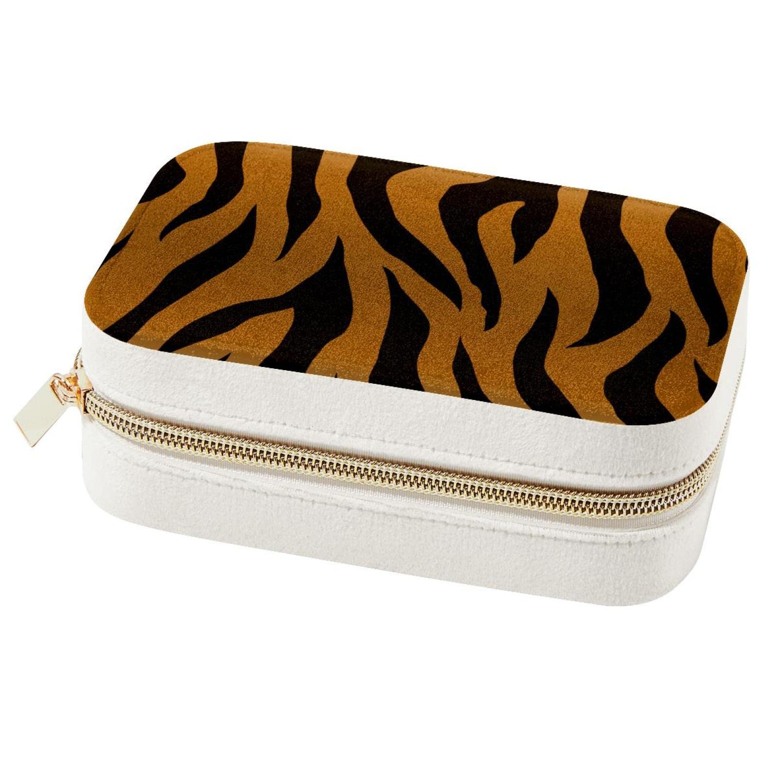 Boîte à bijoux de voyage en peau de tigre portable pour bagues et colliers
