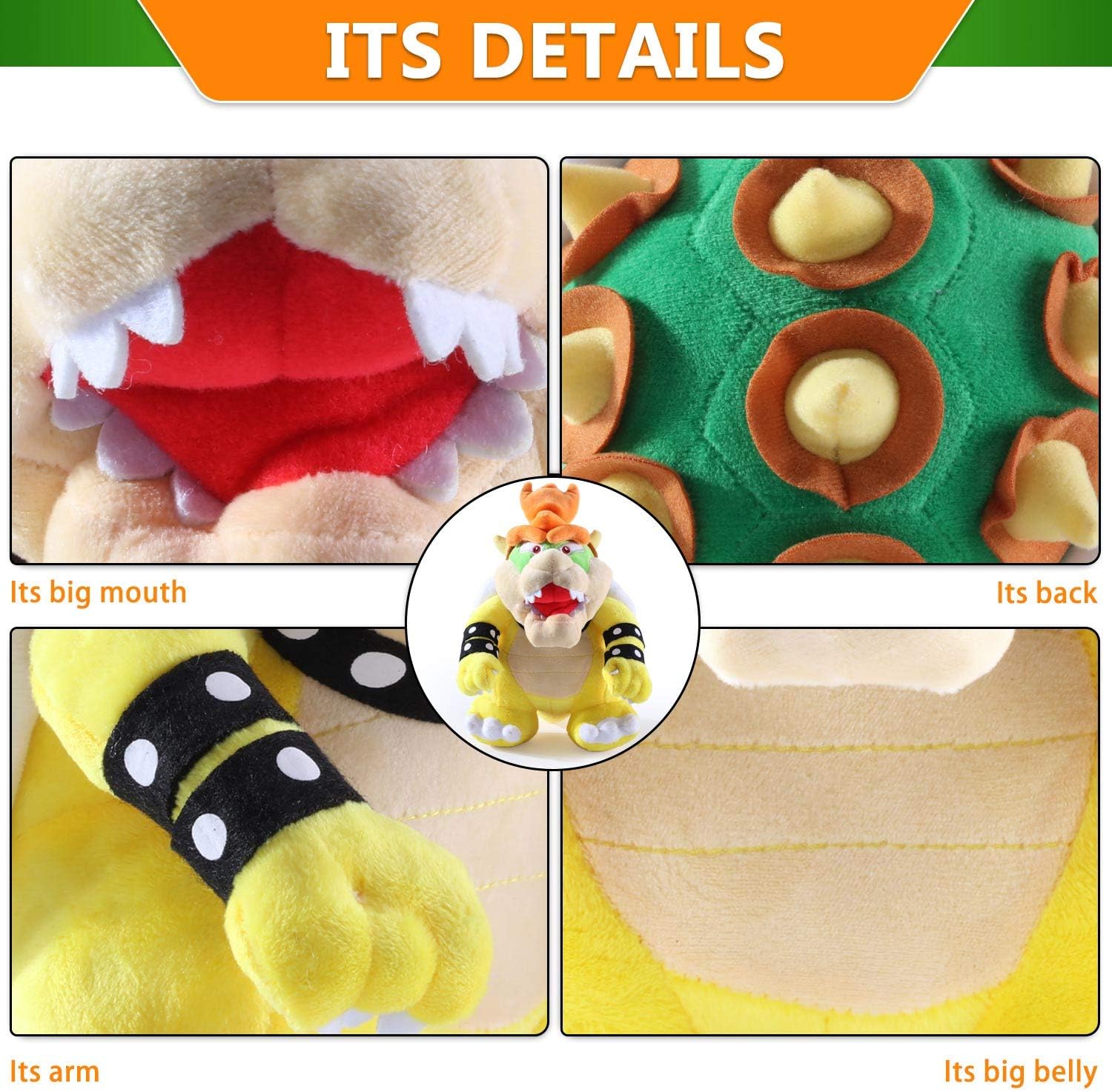 EQUASIS Bowser Plush,Bowser Stuffed Animal Mario All Star Collection 10 Inch Yellow– Sweet Gift for Mario Fans and Kids