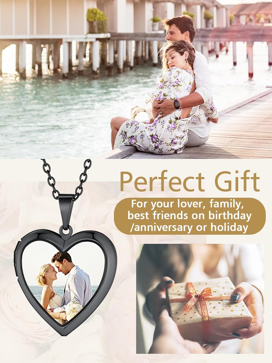 FindChic Locket Necklace for Women, Silver/Black/Rose Gold/Gold Plated Personalized Memorial Gifts, Custom Photo Jewelry for Loved Ones, Birthday Valentine's Day Keepsake, Versatile Styles Available - Image 8